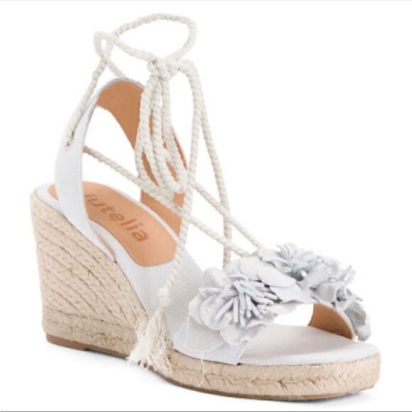 NWT Jutelia Made In Spain Women’s Suede Flower Wedge Espadrilles - Picture 1 of 14